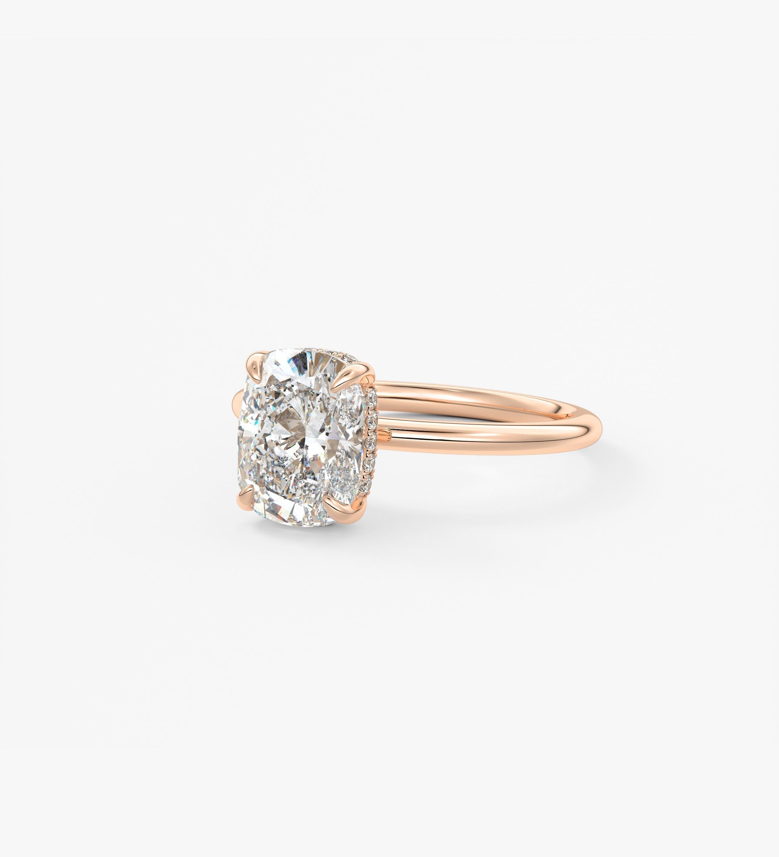 Elongated Cushion Hidden Halo Lab Grown Diamond Engagement Ring