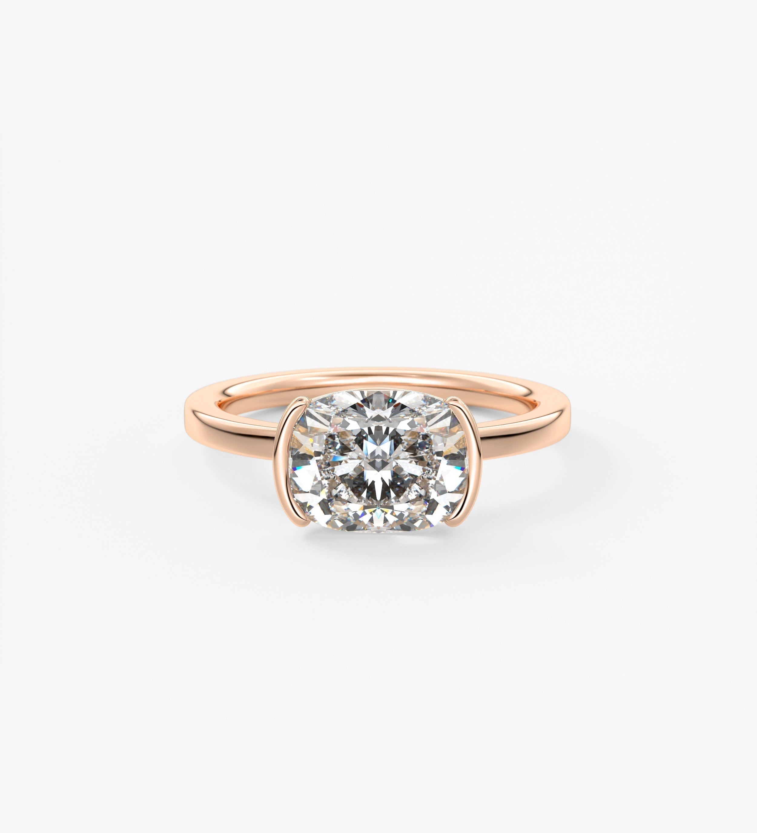 Elongated Cushion East West Half Bezel Lab Grown Diamond Engagement Ring