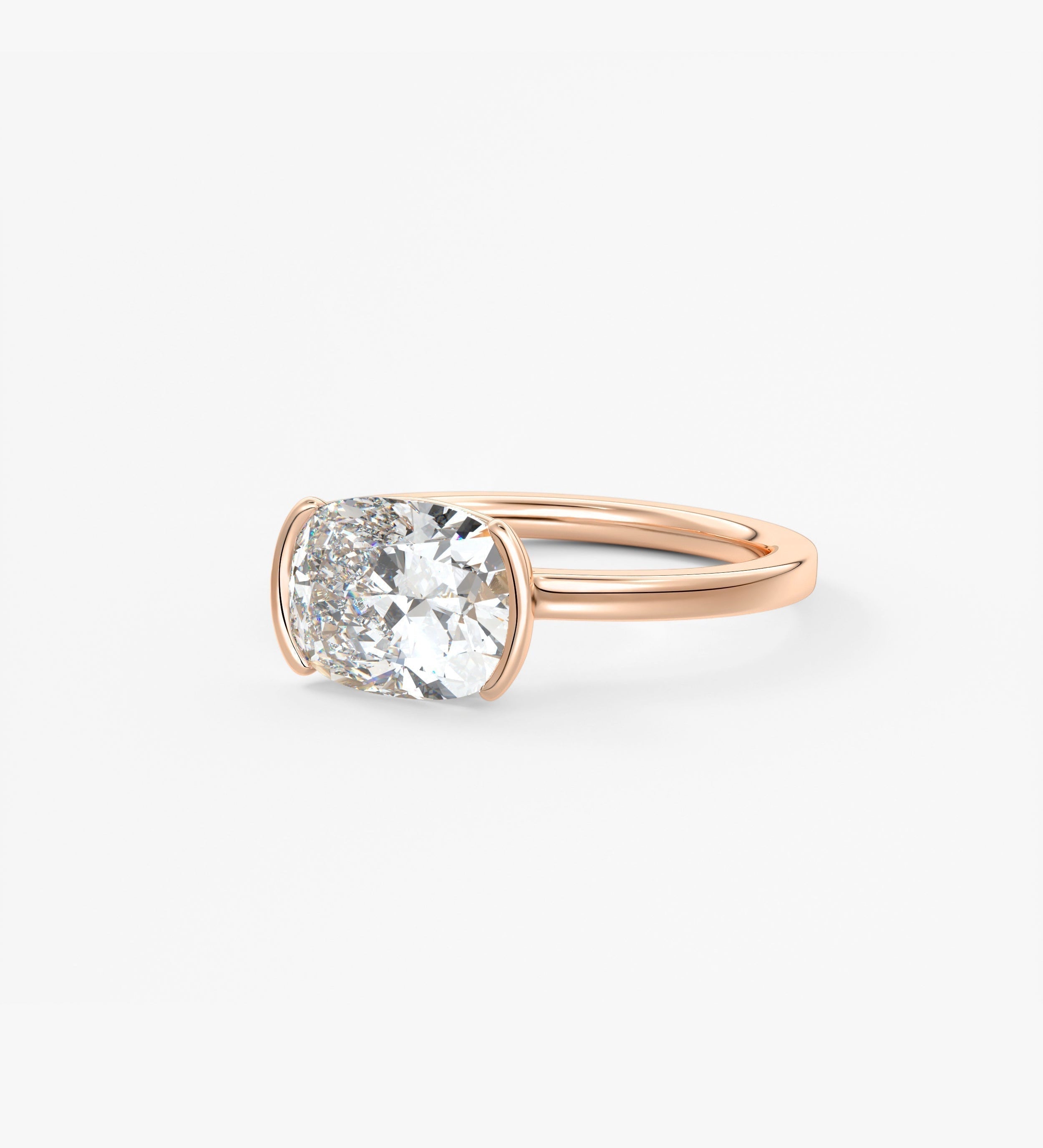 Elongated Cushion East West Half Bezel Lab Grown Diamond Engagement Ring