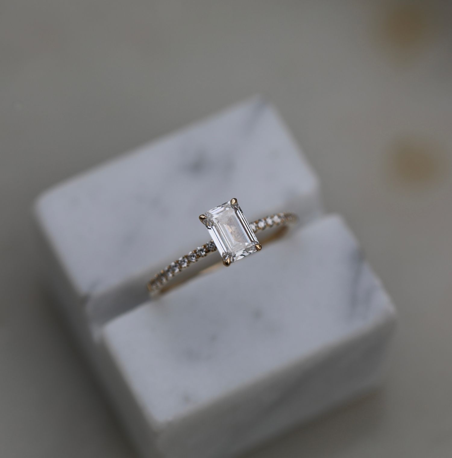Emerald Cut Pave Lab Grown Diamond Engagement Ring