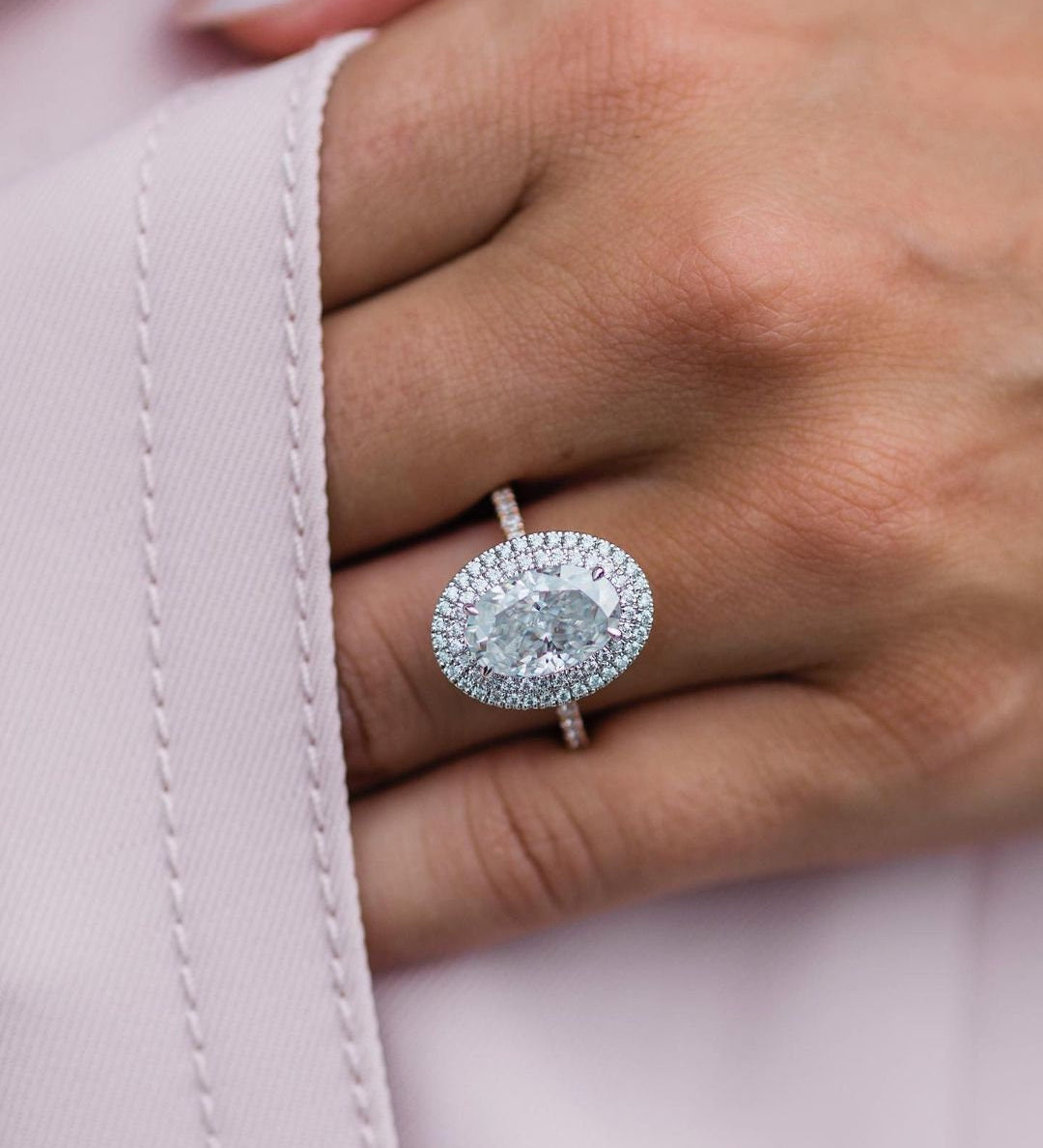 3.85 CT Oval Double Halo Moissanite Engagement Ring 3