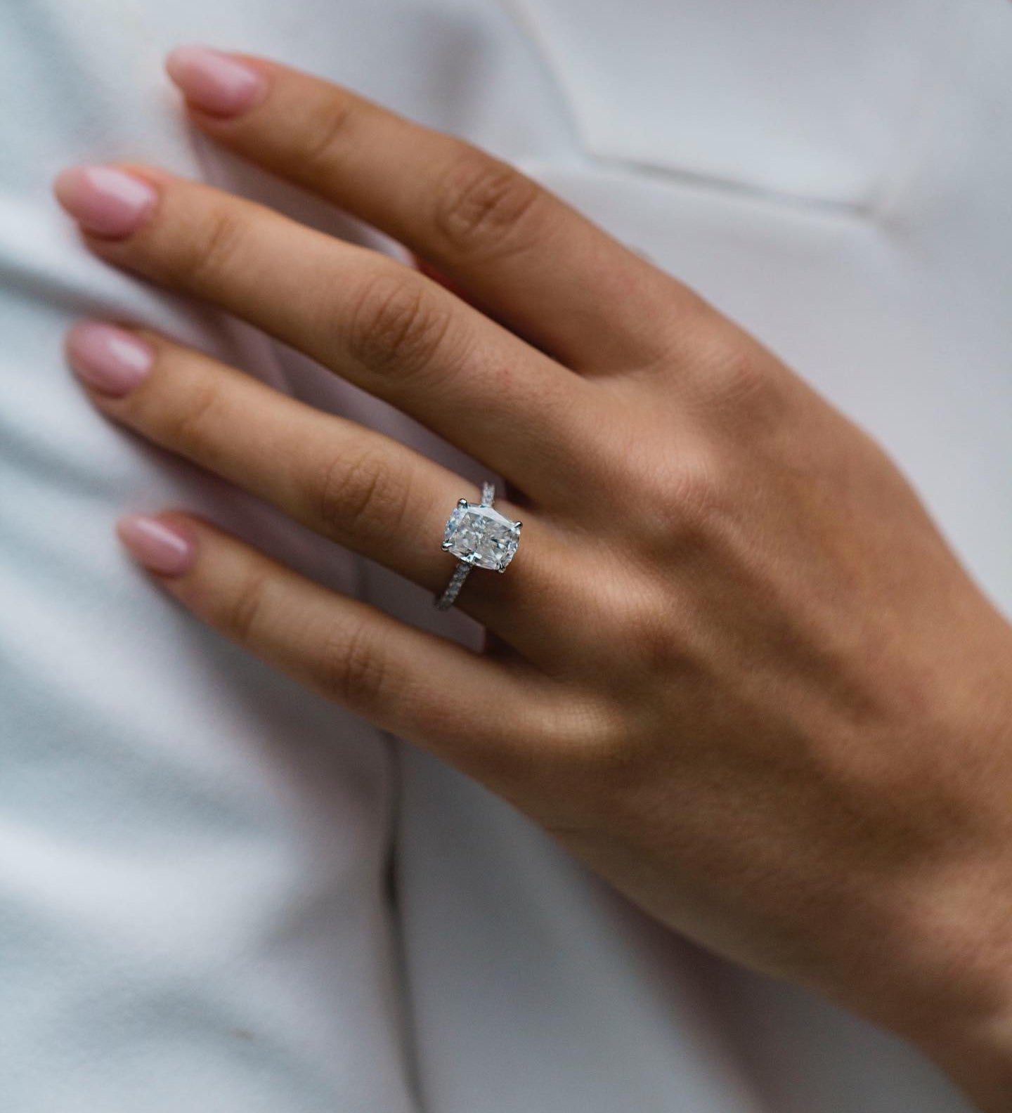 3.20 CT Cushion Solitaire Hidden Halo & Pave Moissanite Engagement Ring 3