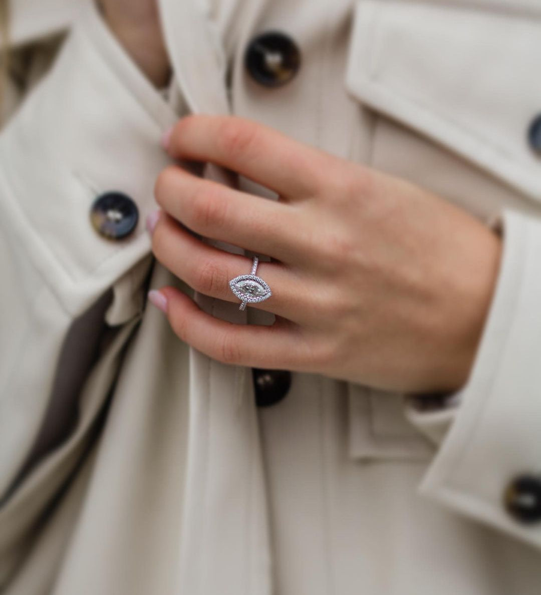 2.0 CT Marquise Halo Moissanite Engagement Ring 2