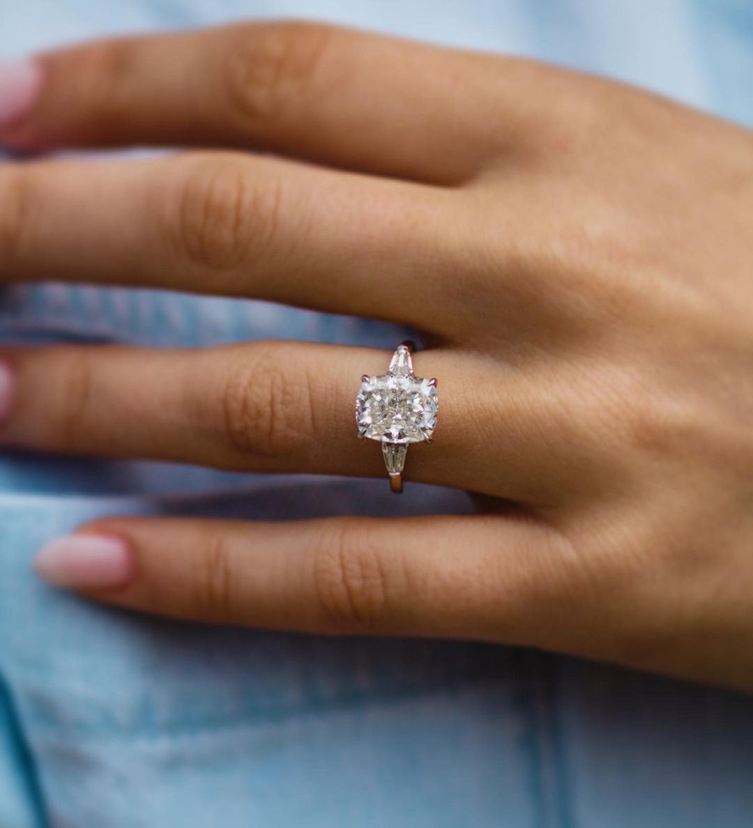 3.15 CT Cushion Three Stone Moissanite Engagement Ring 1