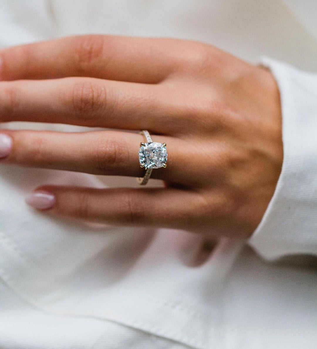 4.65 CT Cushion Solitaire Pave Moissanite Engagement Ring 2