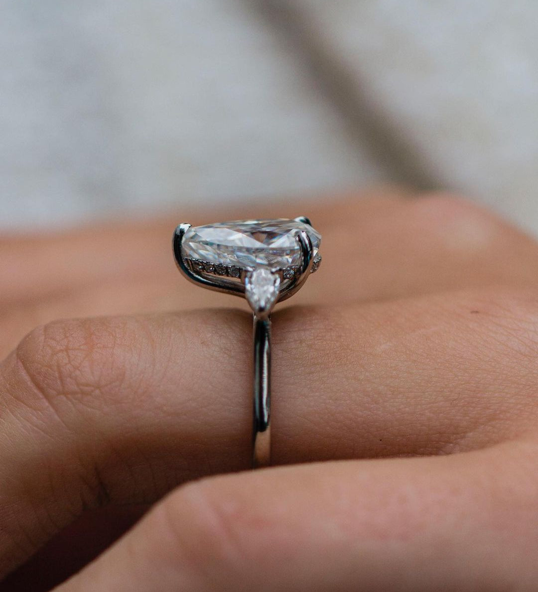 4.20 CT Pear Three Stone Moissanite Engagement Ring 2