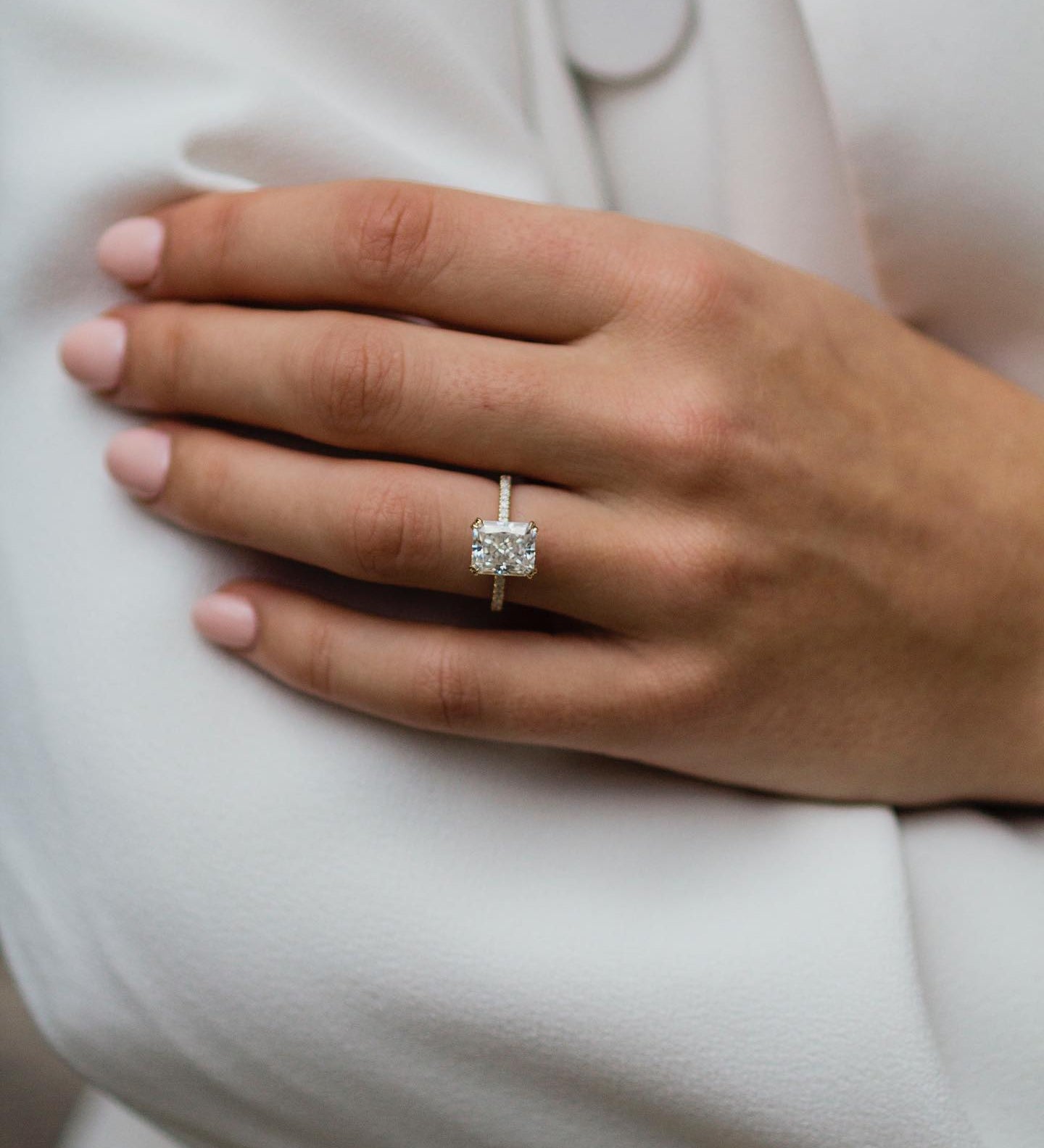 2.40 CT Radiant Solitaire Hidden Halo Moissanite Engagement Ring 2