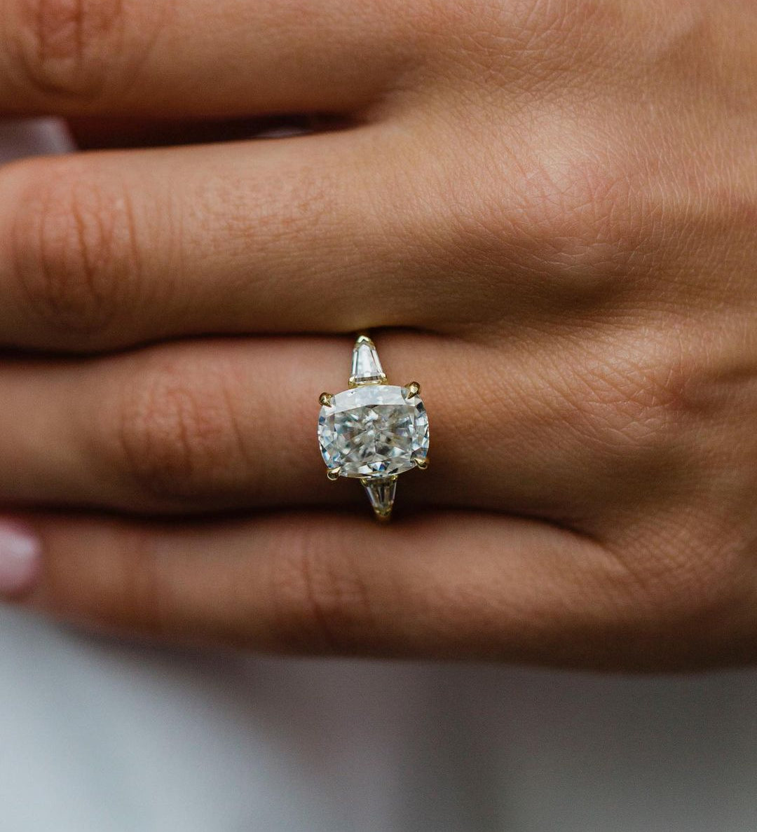 3.15 CT Cushion Three Stone Moissanite Engagement Ring 1