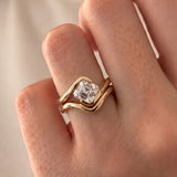 1.5 CT Asscher Lab Grown Diamond Bridal Set – Curved Shank with Plain Stacking Band