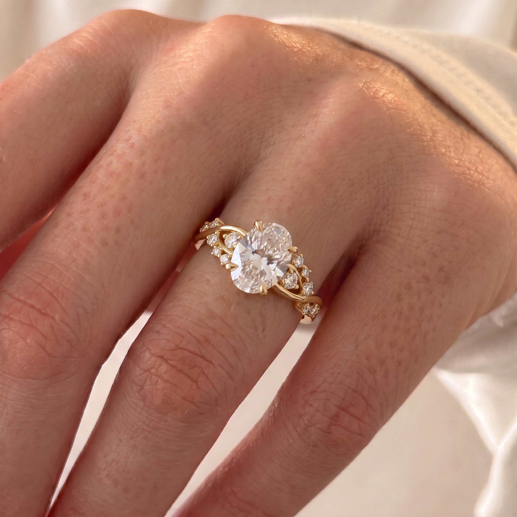 2 CT Cluster Oval Lab Grown Diamond Engagement Ring