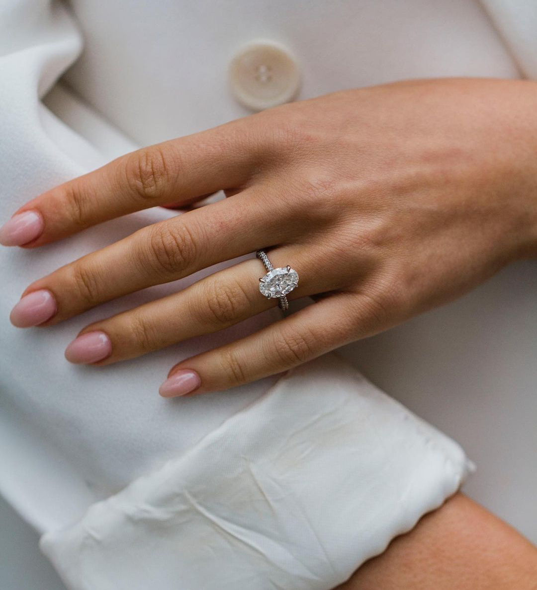 3.50 CT Oval Solitaire Hidden Halo Moissanite Engagement Ring 1