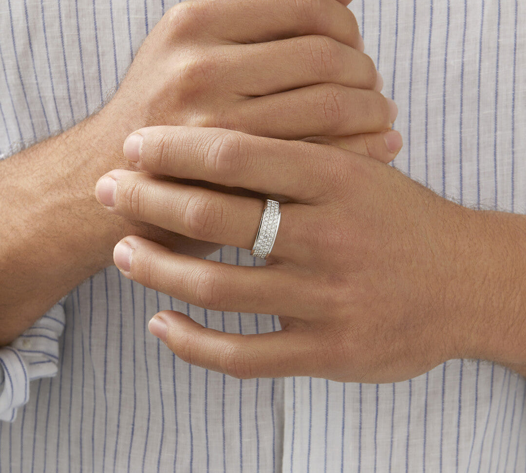 0.85 TCW Round Moissanite Pave Men's Wedding Band in Solid Gold 3