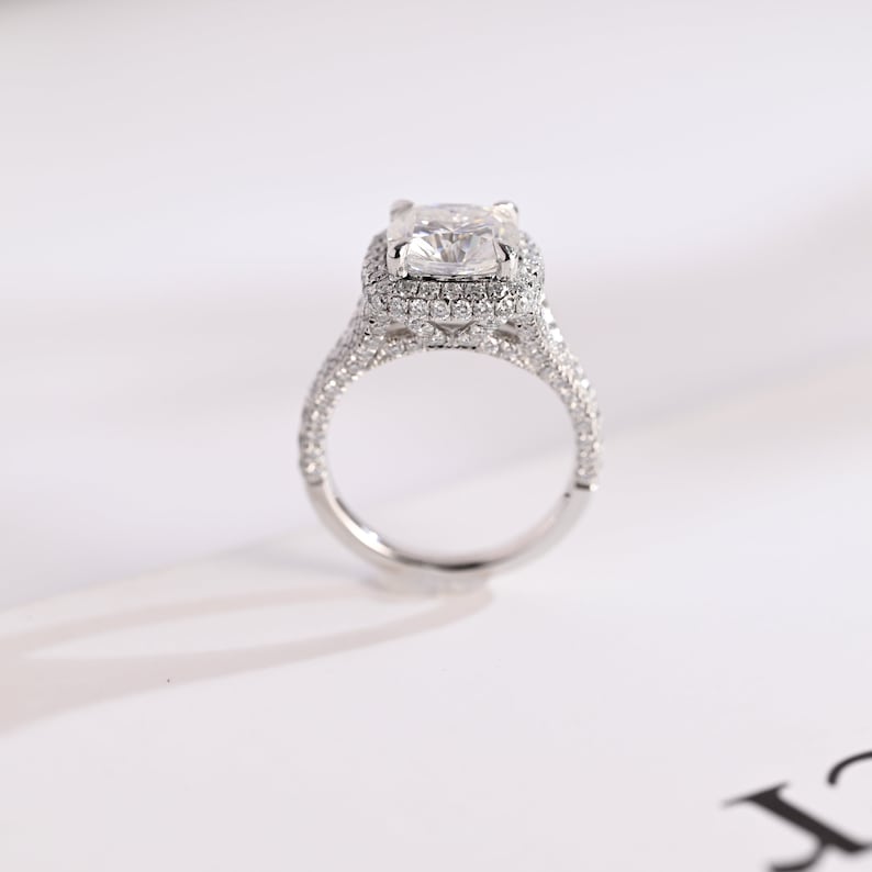 Stunning 1.0 - 2.0 CT Cushion Moissanite Engagement Ring With Pave & Halo Design 3
