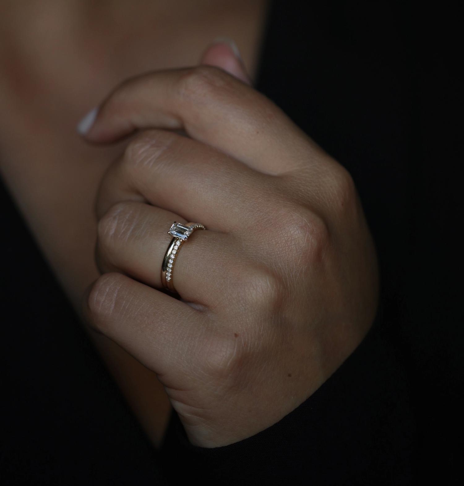 Emerald Cut Pave Lab Grown Diamond Engagement Ring