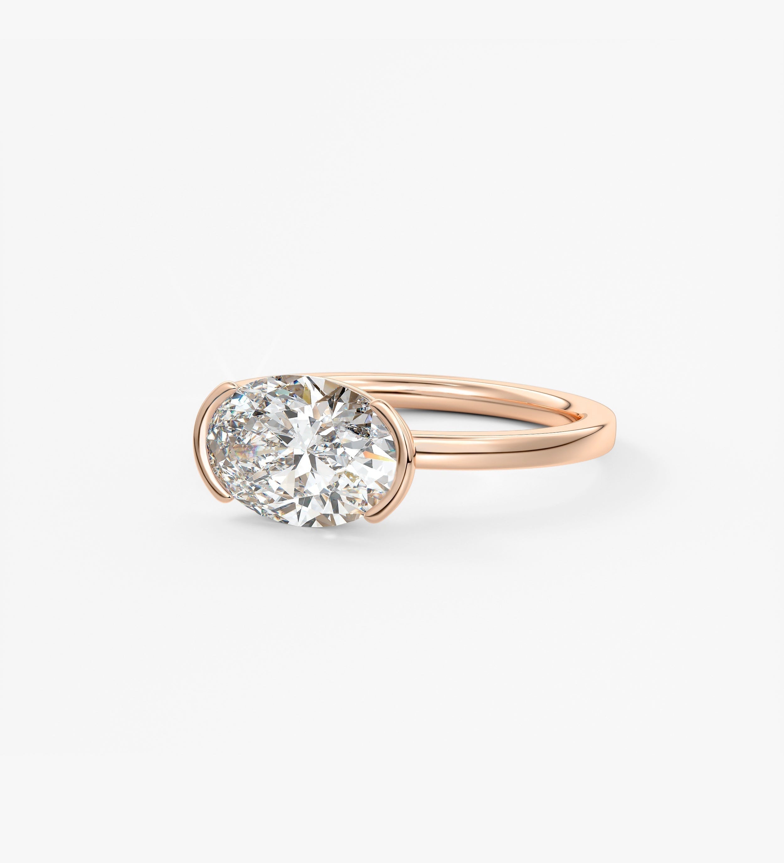 Oval East West Half Bezel Lab Grown Diamond Engagement Ring