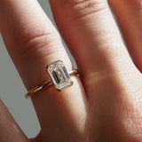 1.5 CT Emerald Shaped Half Bezel Lab Grown Diamond Engagement Ring