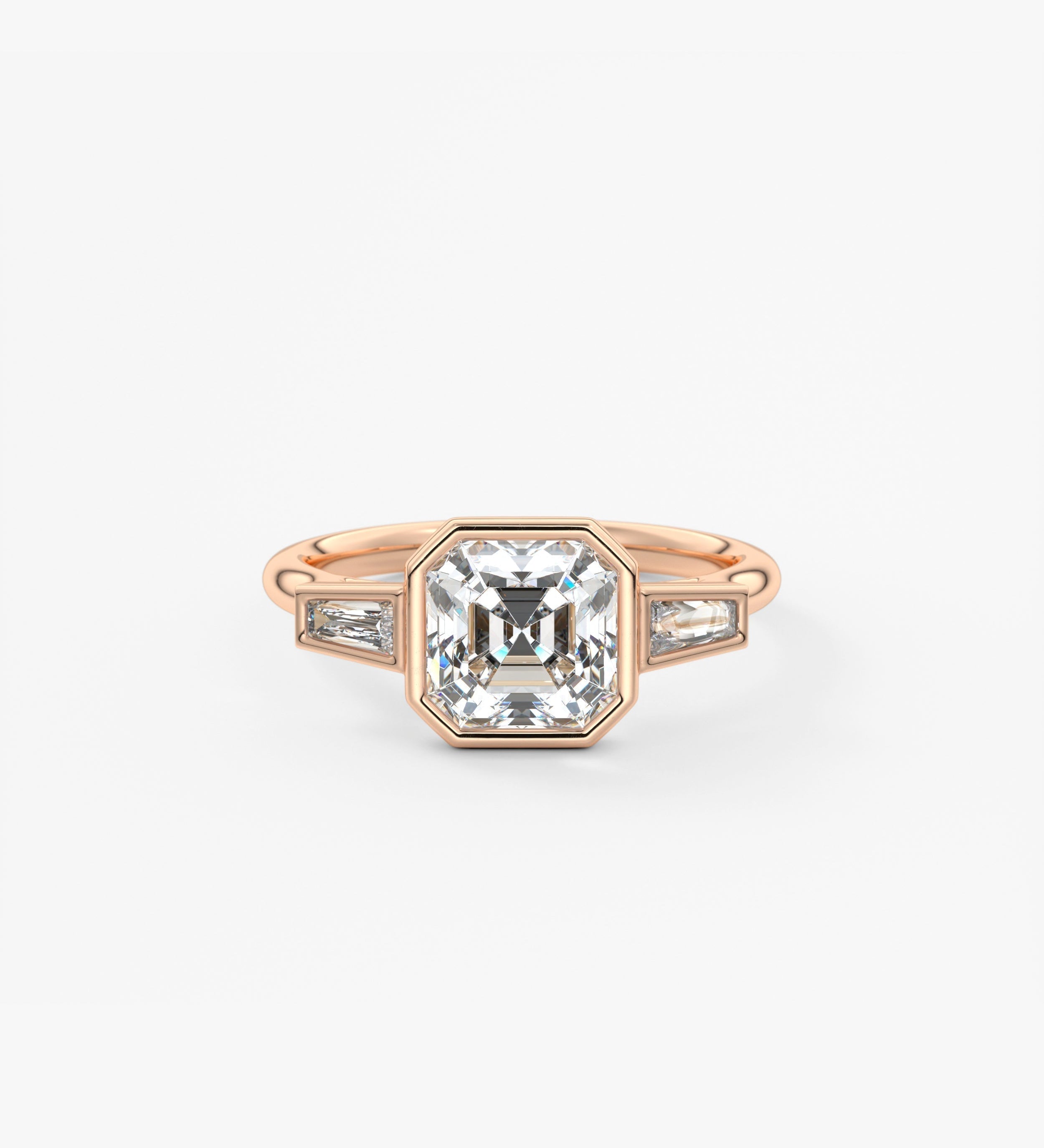 Asscher Three Stone Lab Grown Diamond Engagement Ring
