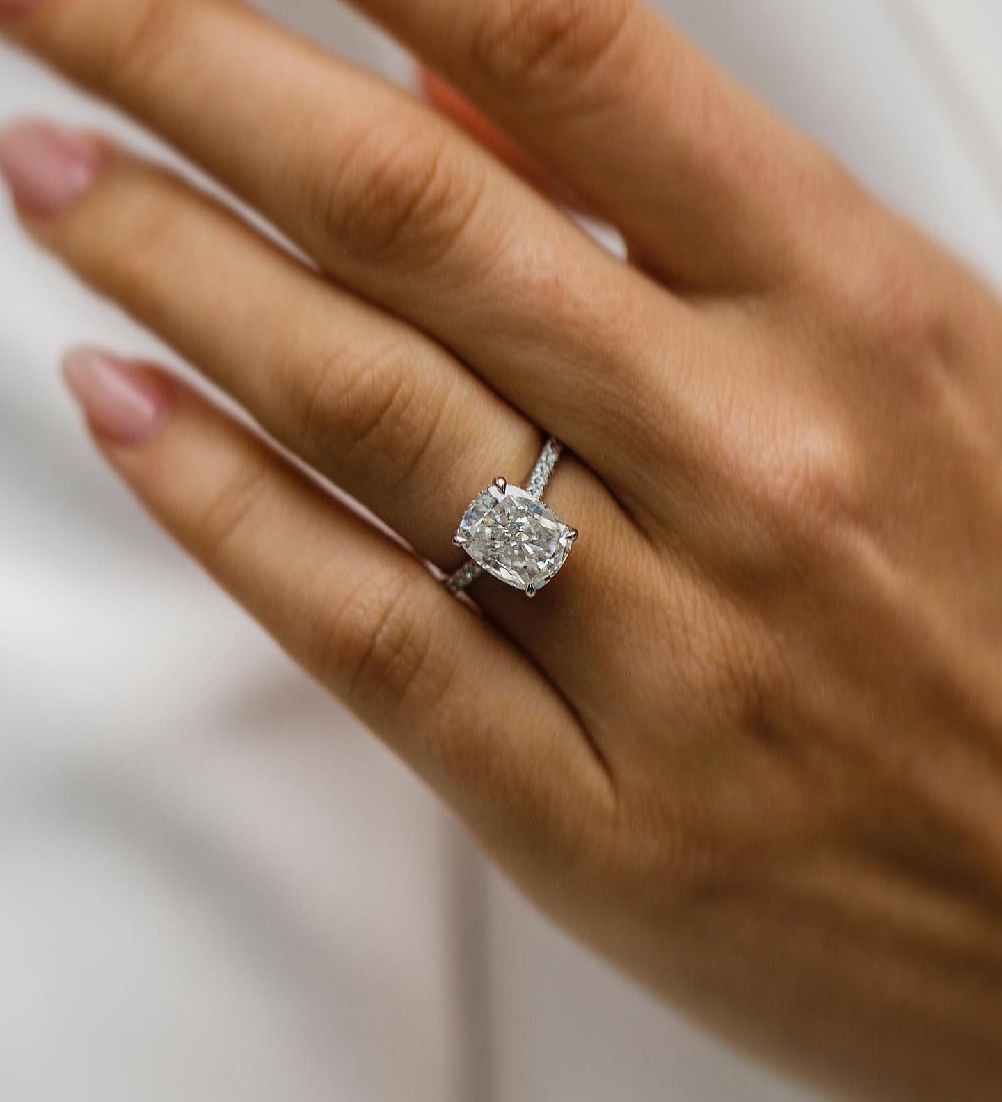 3.20 CT Cushion Solitaire Hidden Halo & Pave Moissanite Engagement Ring 1