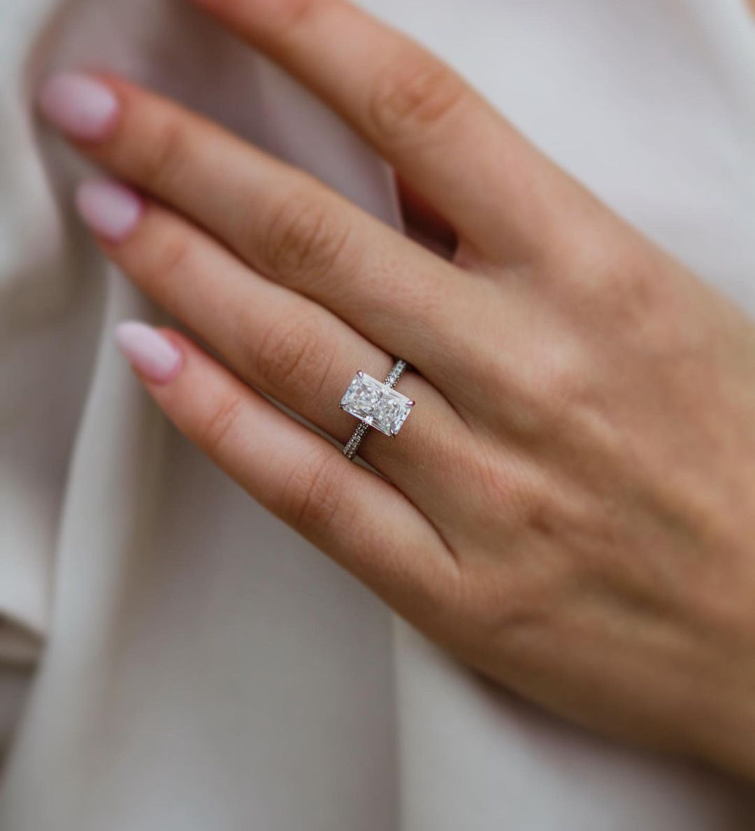 3.0 CT Radiant Solitaire Hidden Halo Moissanite Engagement Ring 2