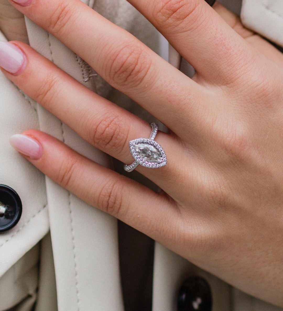 2.0 CT Marquise Halo Moissanite Engagement Ring 1