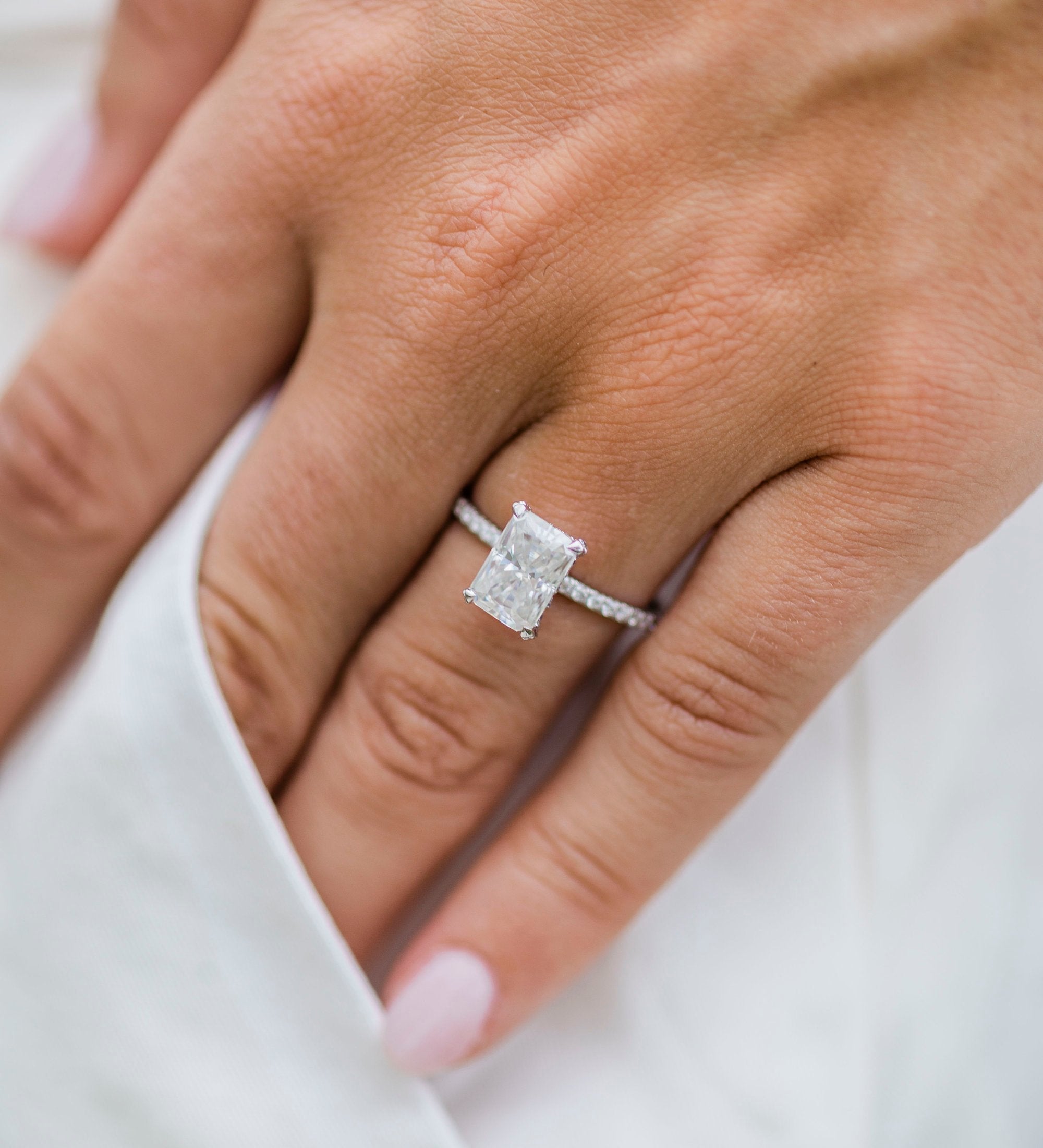 2.0 CT Radiant Solitaire & Pave Moissanite Engagement Ring 3