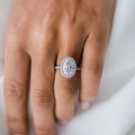 3.85 CT Oval Solitaire Halo & Pave Moissanite Engagement Ring 8