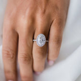 3.85 CT Oval Solitaire Halo & Pave Moissanite Engagement Ring 8