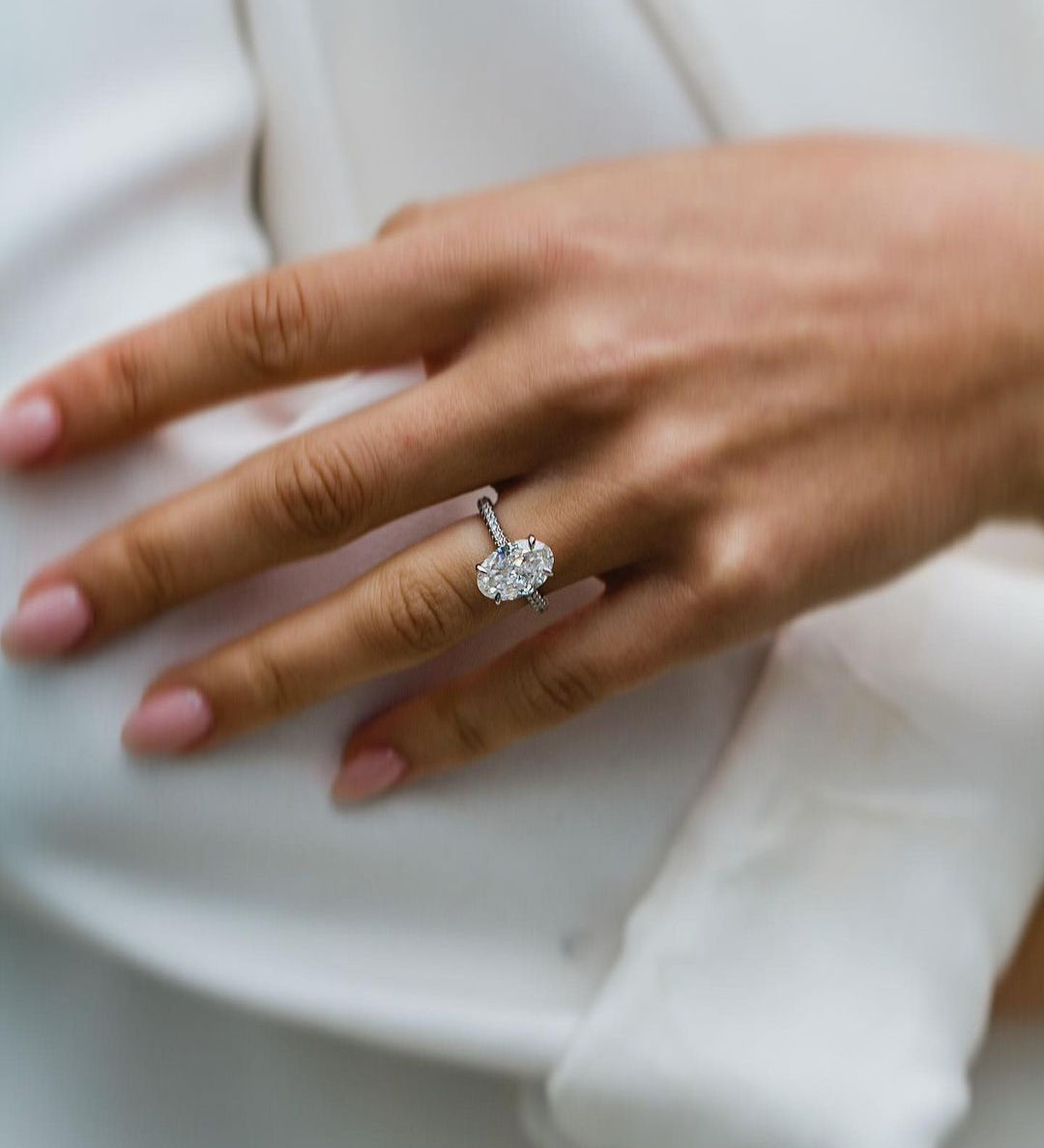 3.50 CT Oval Solitaire Hidden Halo Moissanite Engagement Ring 3