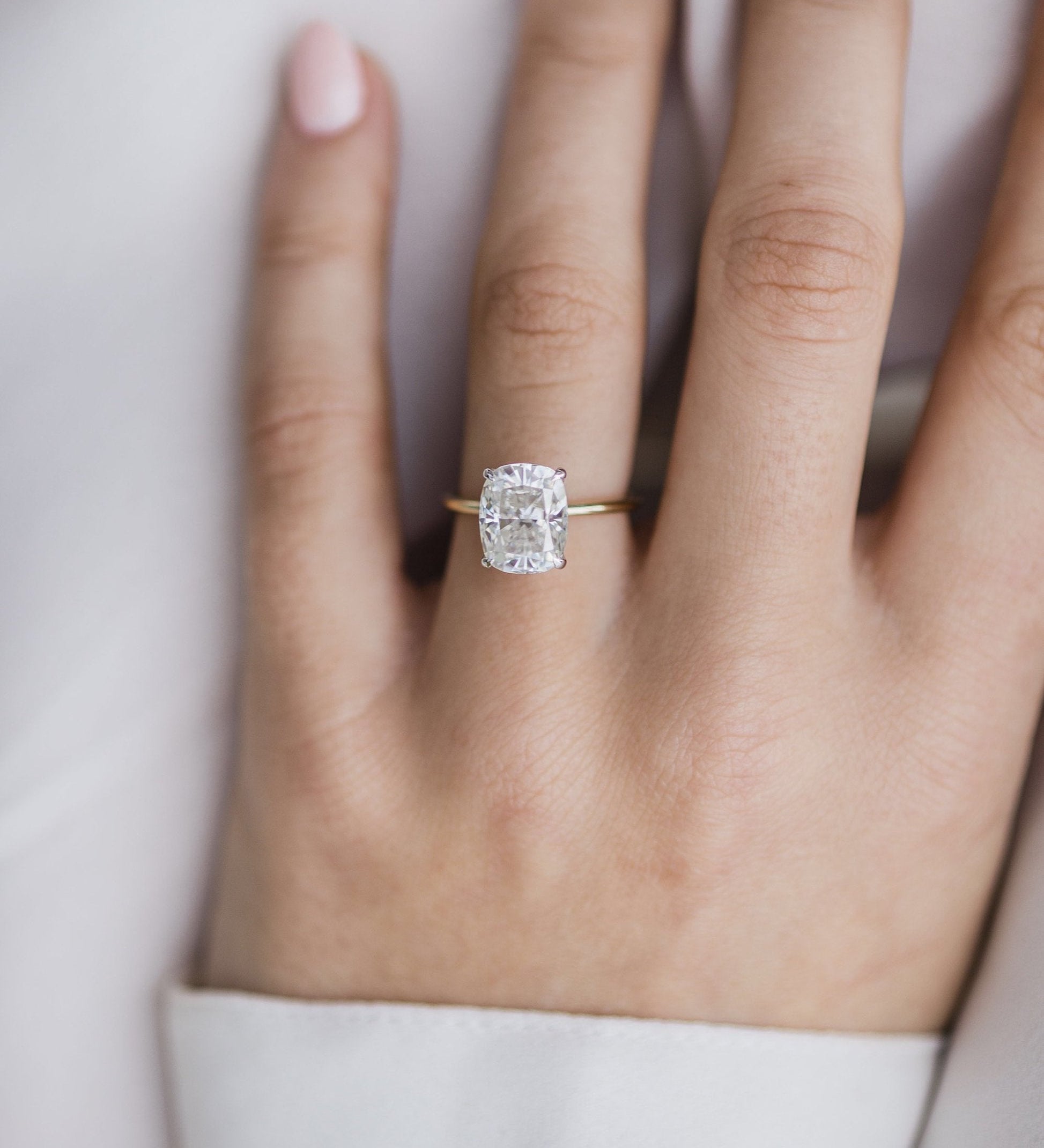 3.20 CT Elongated Cushion Solitaire Hidden Halo Moissanite Engagement Ring 1