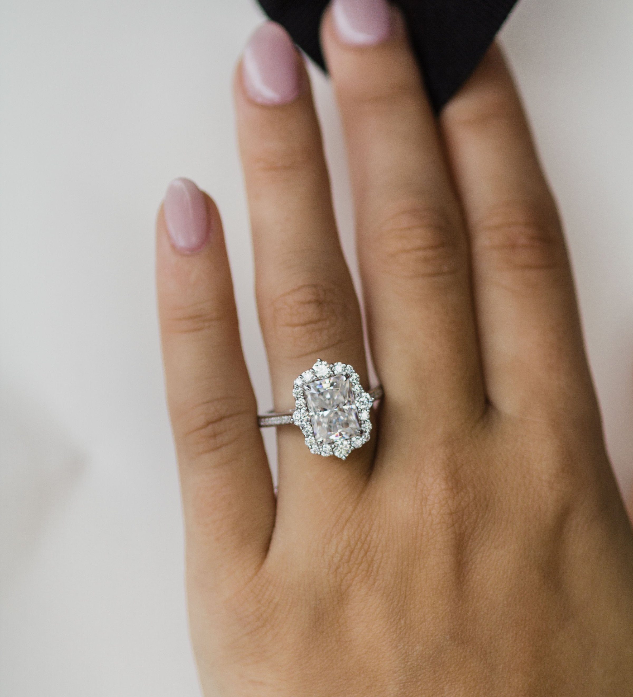 3.40 CT Radiant Cluster Halo Moissanite Engagement Ring 3