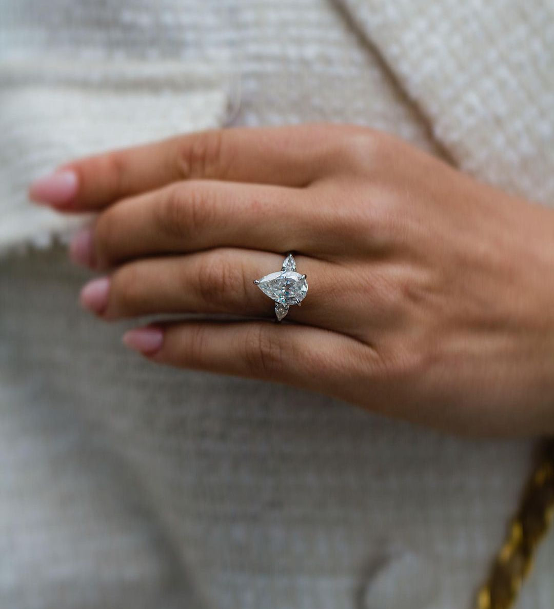 4.20 CT Pear Three Stone Moissanite Engagement Ring 3