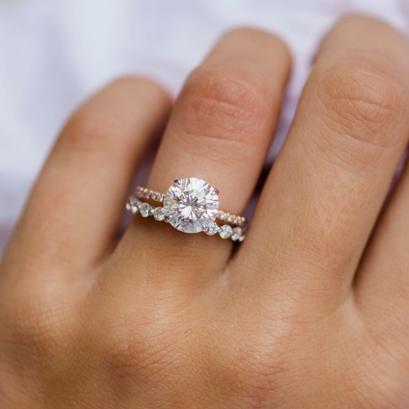 2.10 CT Round Solitaire Hidden Halo & Pave Moissanite Engagement Ring 1