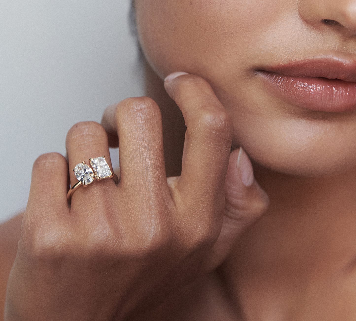 Stunning 3 CT Radiant & Oval Moissanite Engagement Ring with Two Stone Design