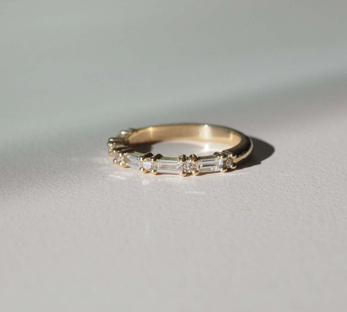 Stunning 0.20 TCW Round & Baguette Moissanite Stones Alternate Wedding Bands