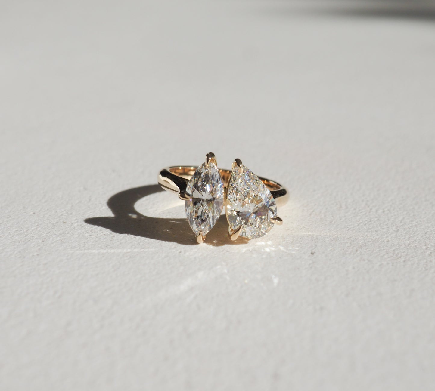 Stunning 1.5 CT Pear & Marquise Moissanite Engagement Ring with Two Stone Design