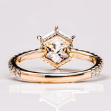 Hexagon Hidden Halo & Pave Moissanite Engagement Ring