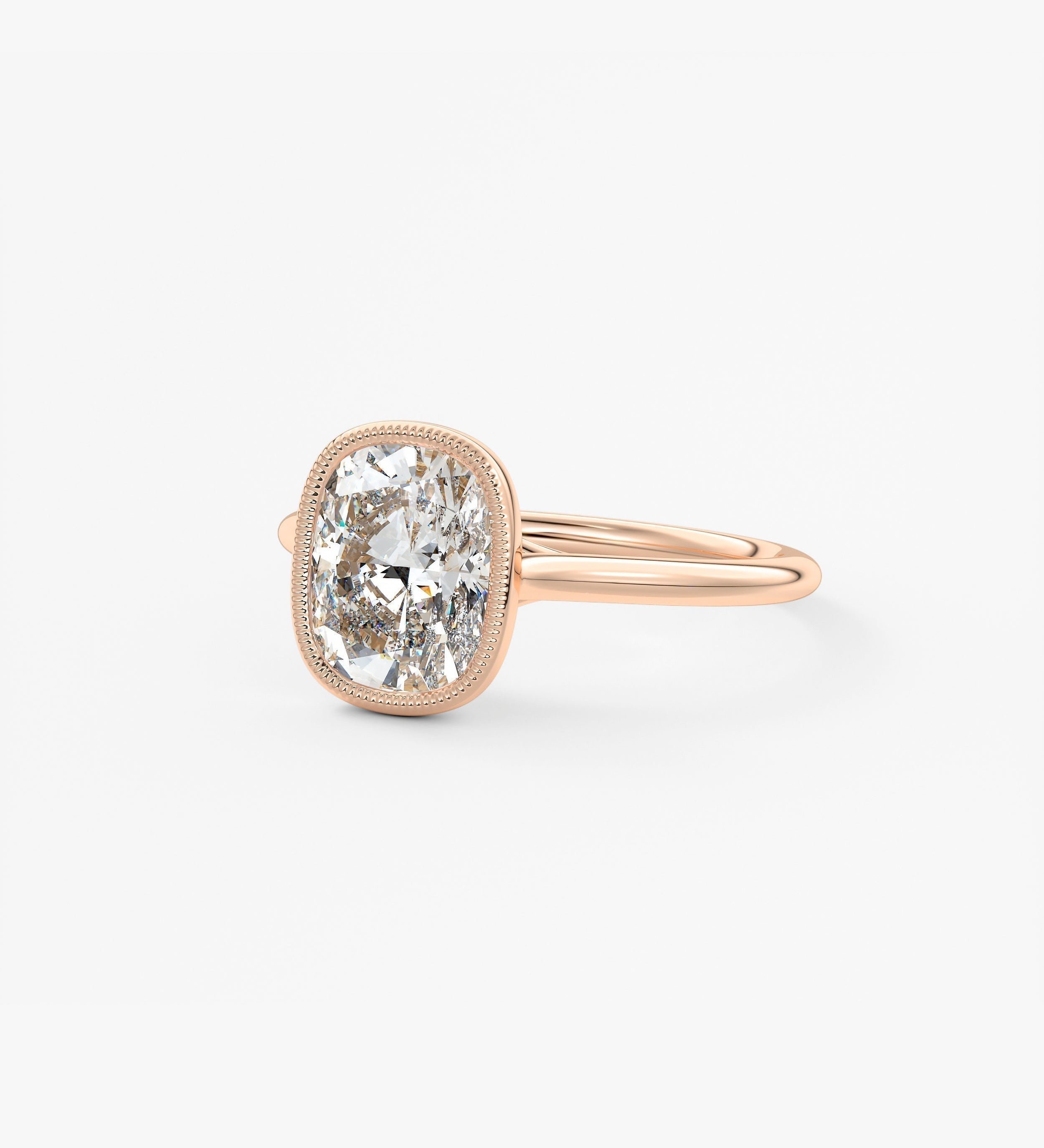 Elongated Cushion Milgrain Bezel Lab Grown Diamond Engagement Ring