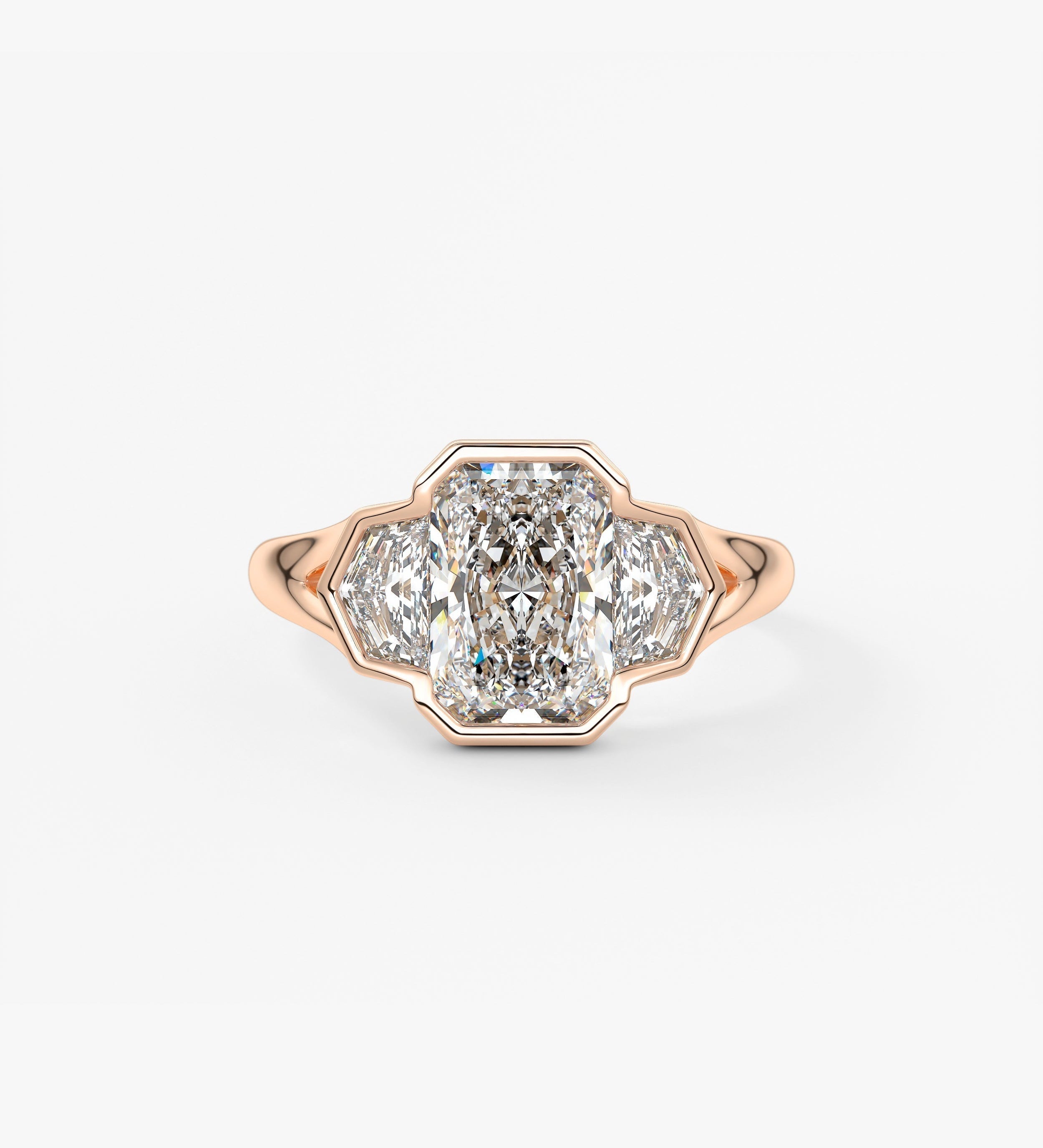 Radiant Three Stone/Bezel Lab Grown Diamond Engagement Ring