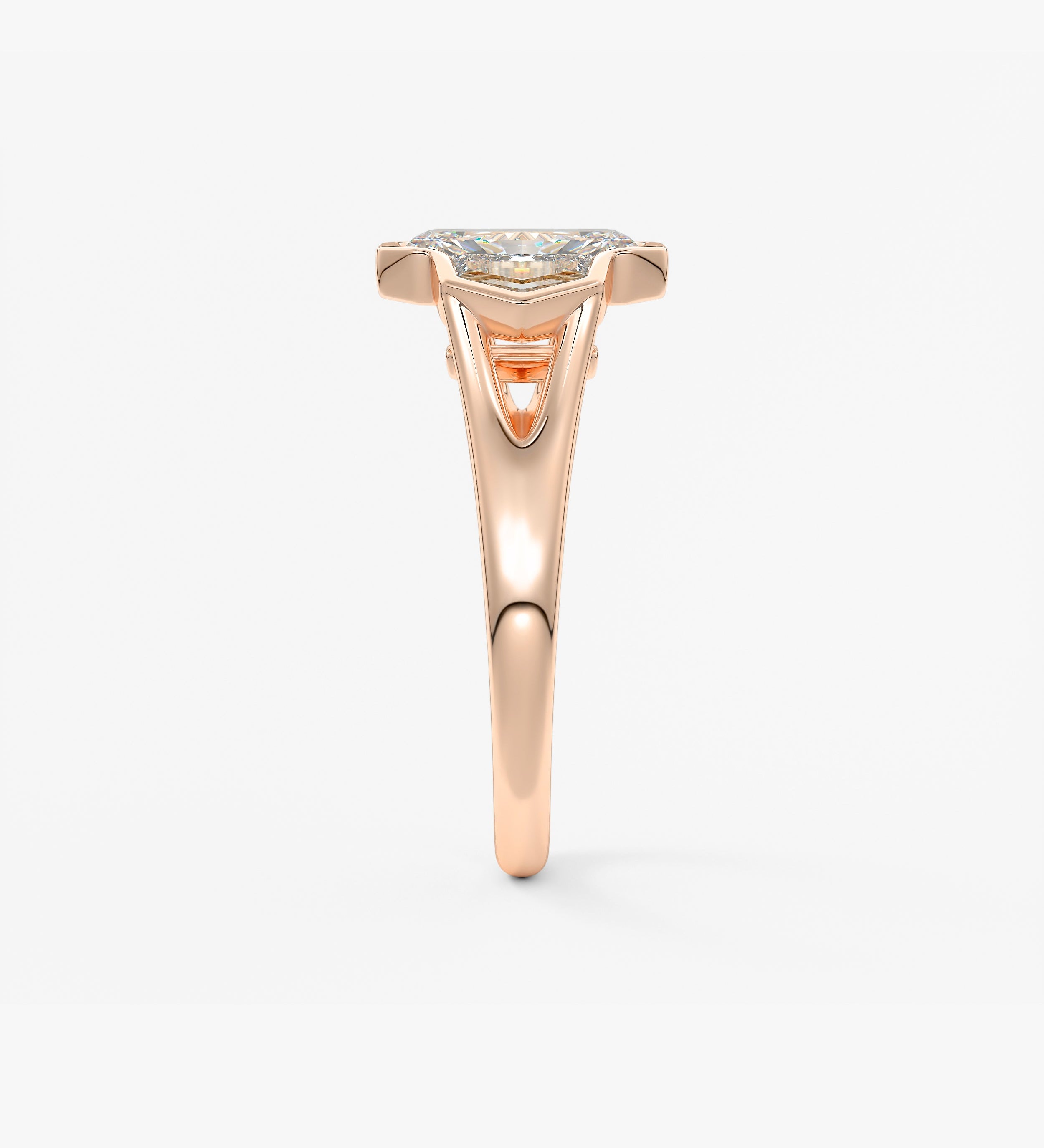 Radiant Three Stone/Bezel Lab Grown Diamond Engagement Ring