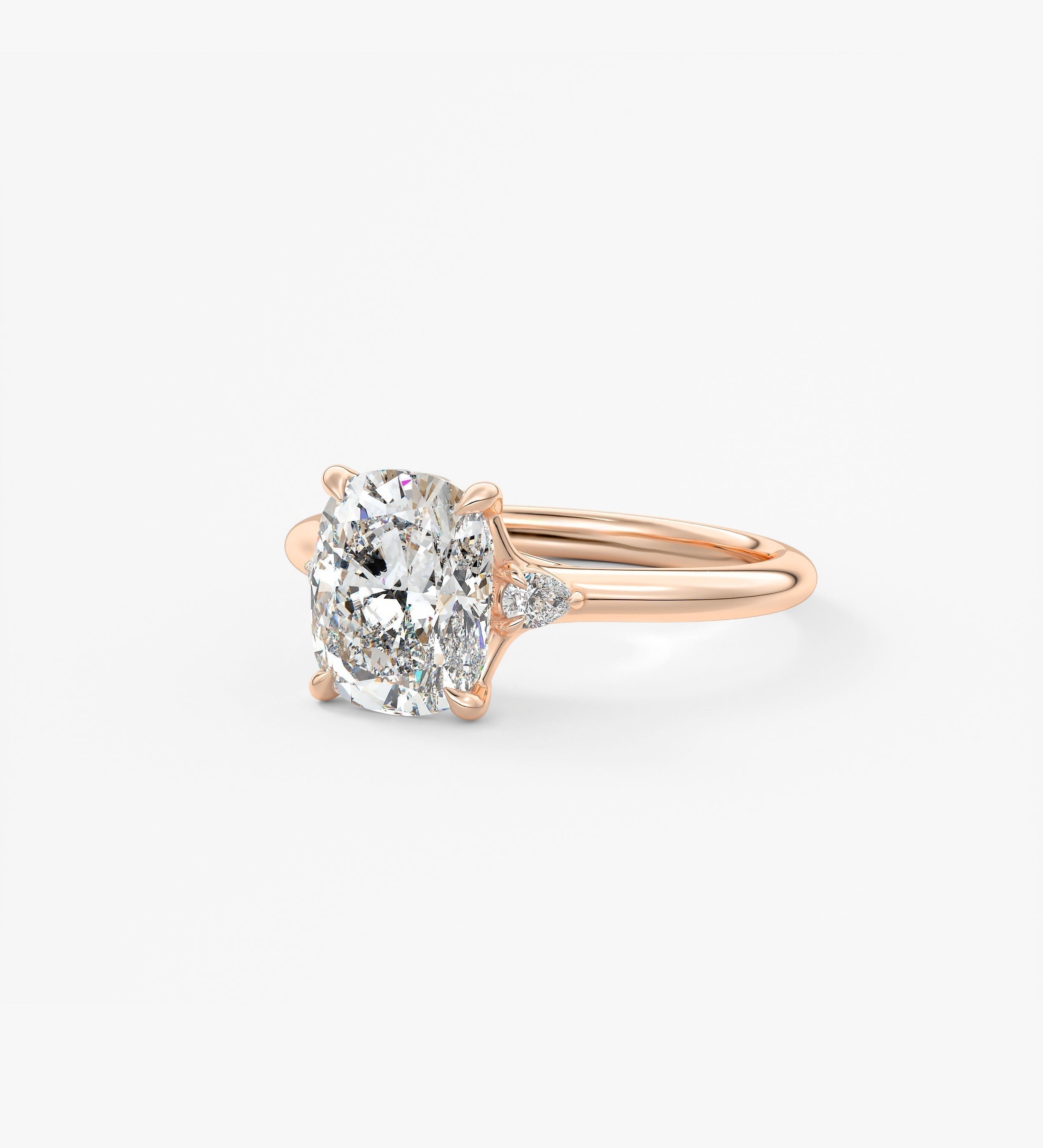 Elongated Cushion Three Stone Lab Grown Diamond Engagement Ring