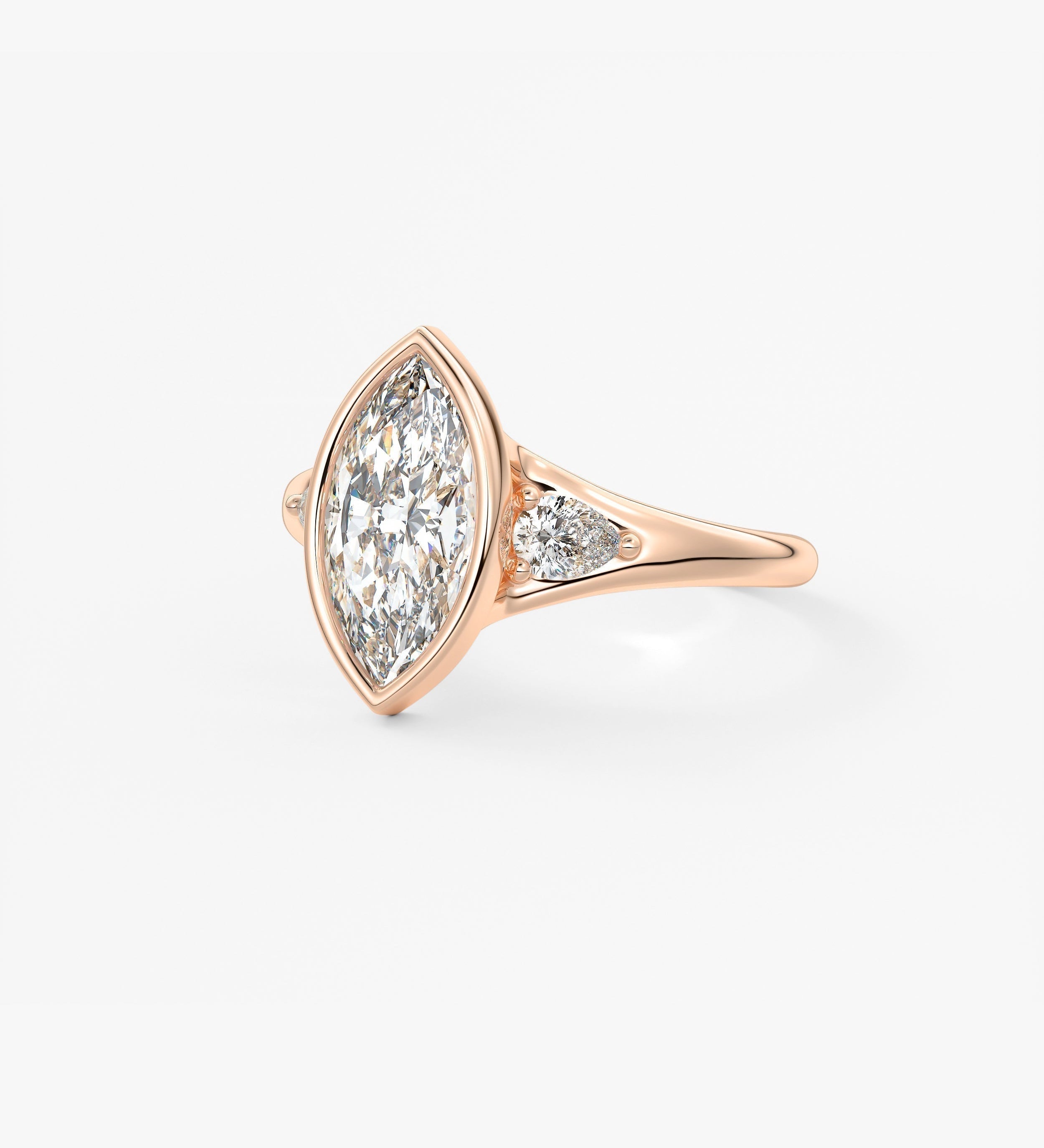 Marquise Three Stone Bezel Lab Grown Diamond Engagement Ring