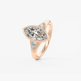 Marquise Three Stone Bezel Lab Grown Diamond Engagement Ring