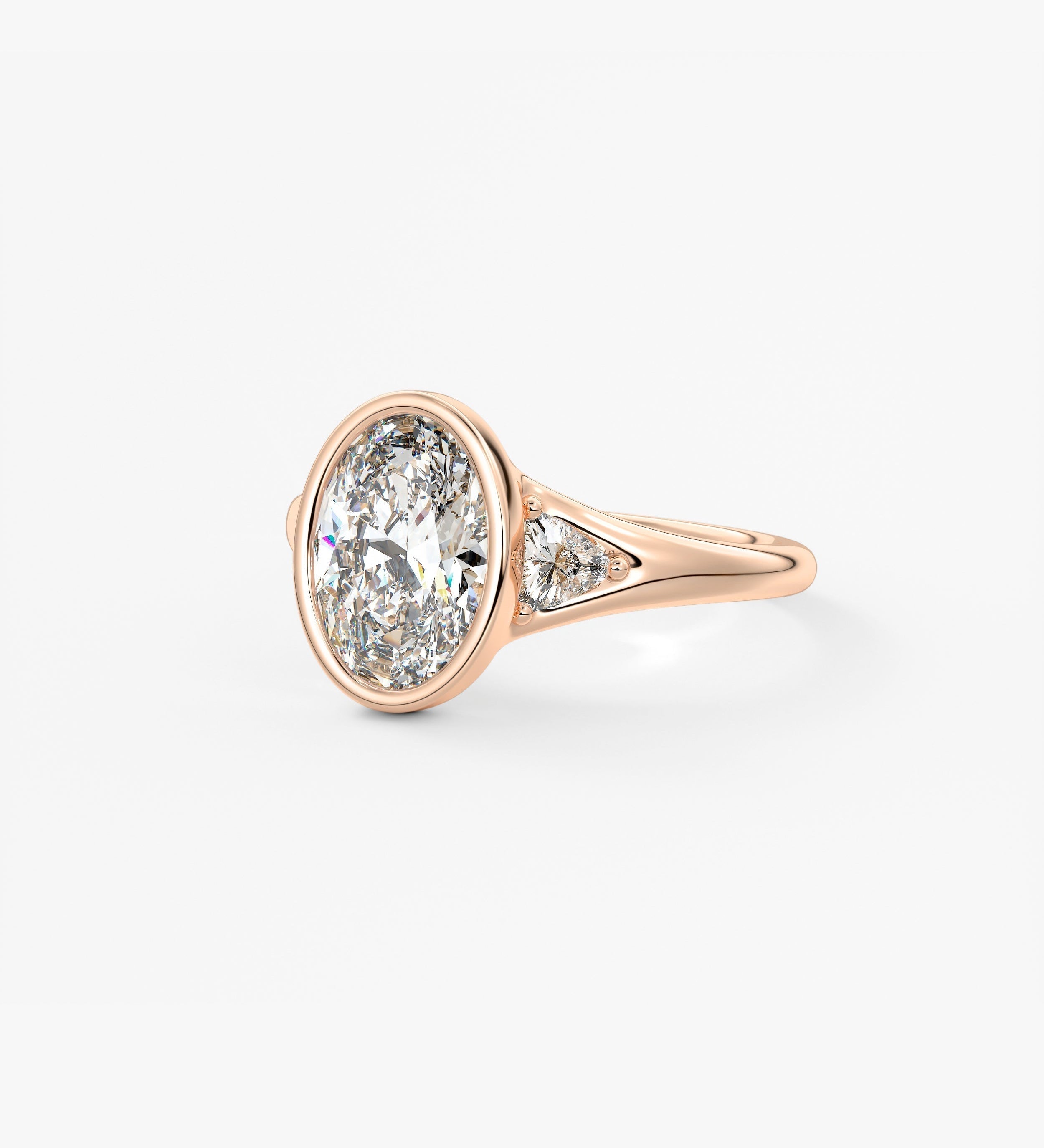 Oval Three Stone Bezel Lab Grown Diamond Engagement Ring