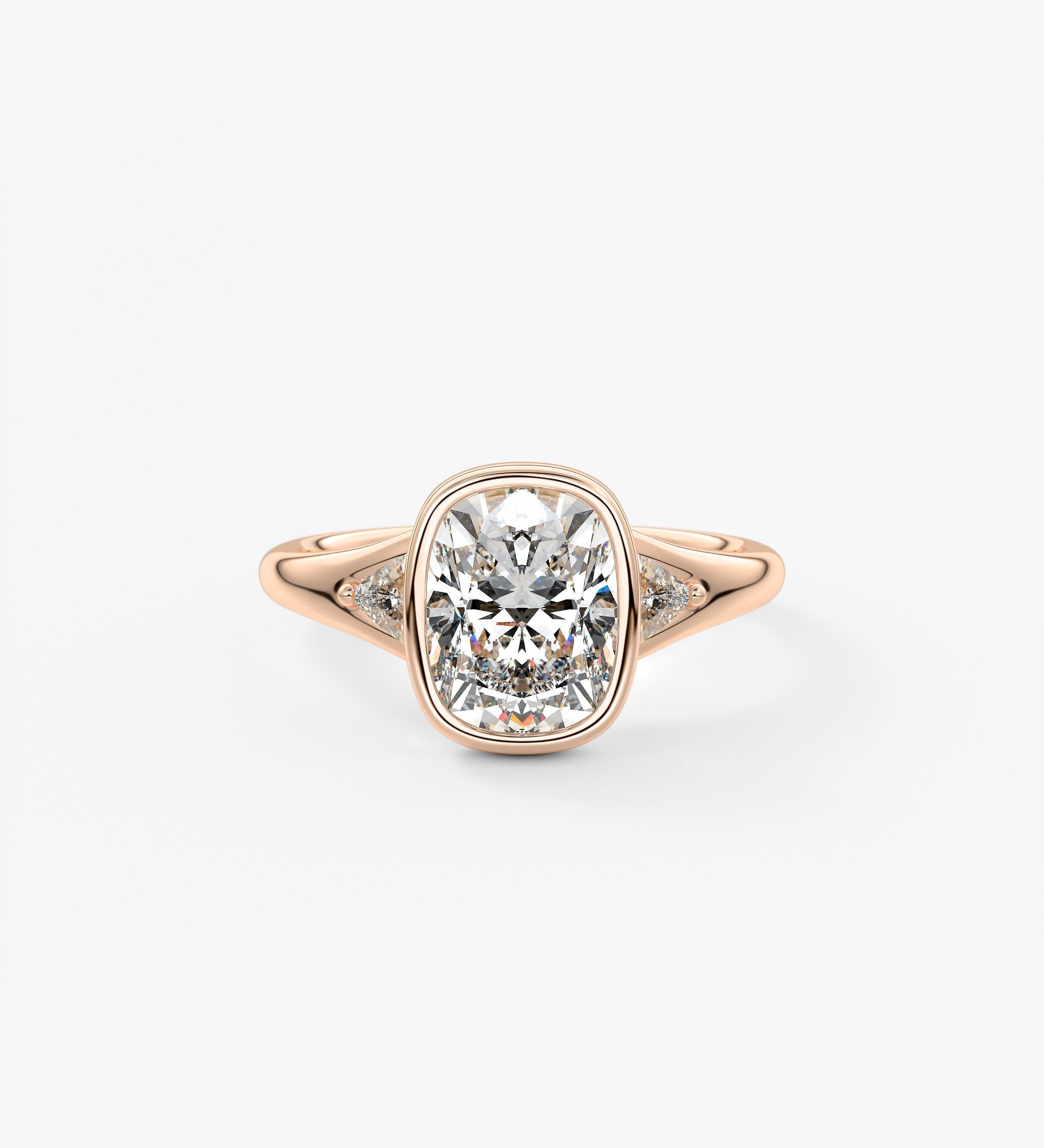 Elongated Cushion Three Stone Bezel Lab Grown Diamond Engagement Ring