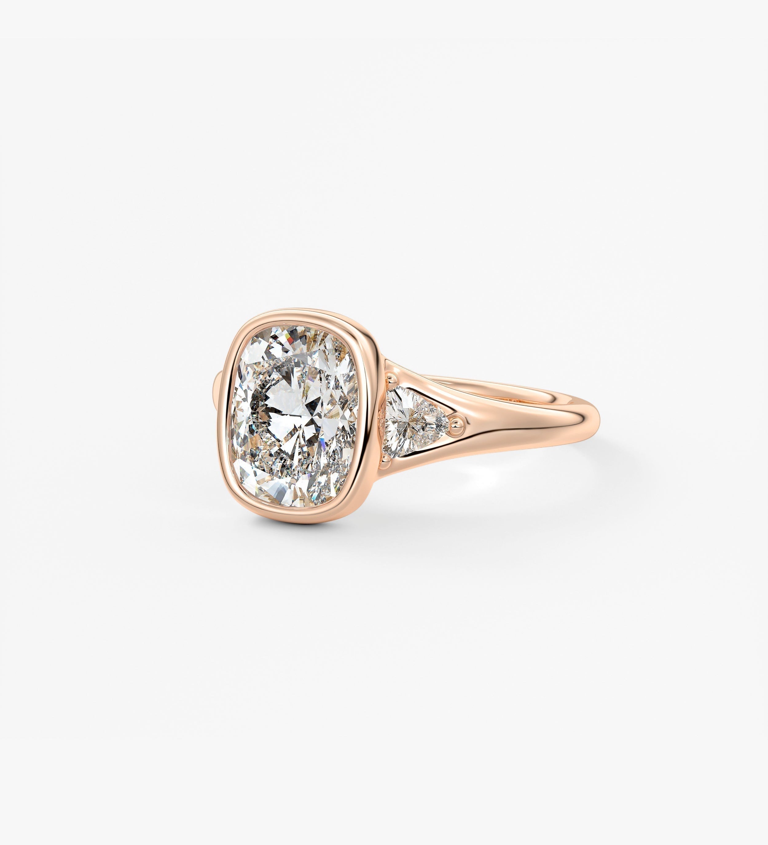 Elongated Cushion Three Stone Bezel Lab Grown Diamond Engagement Ring
