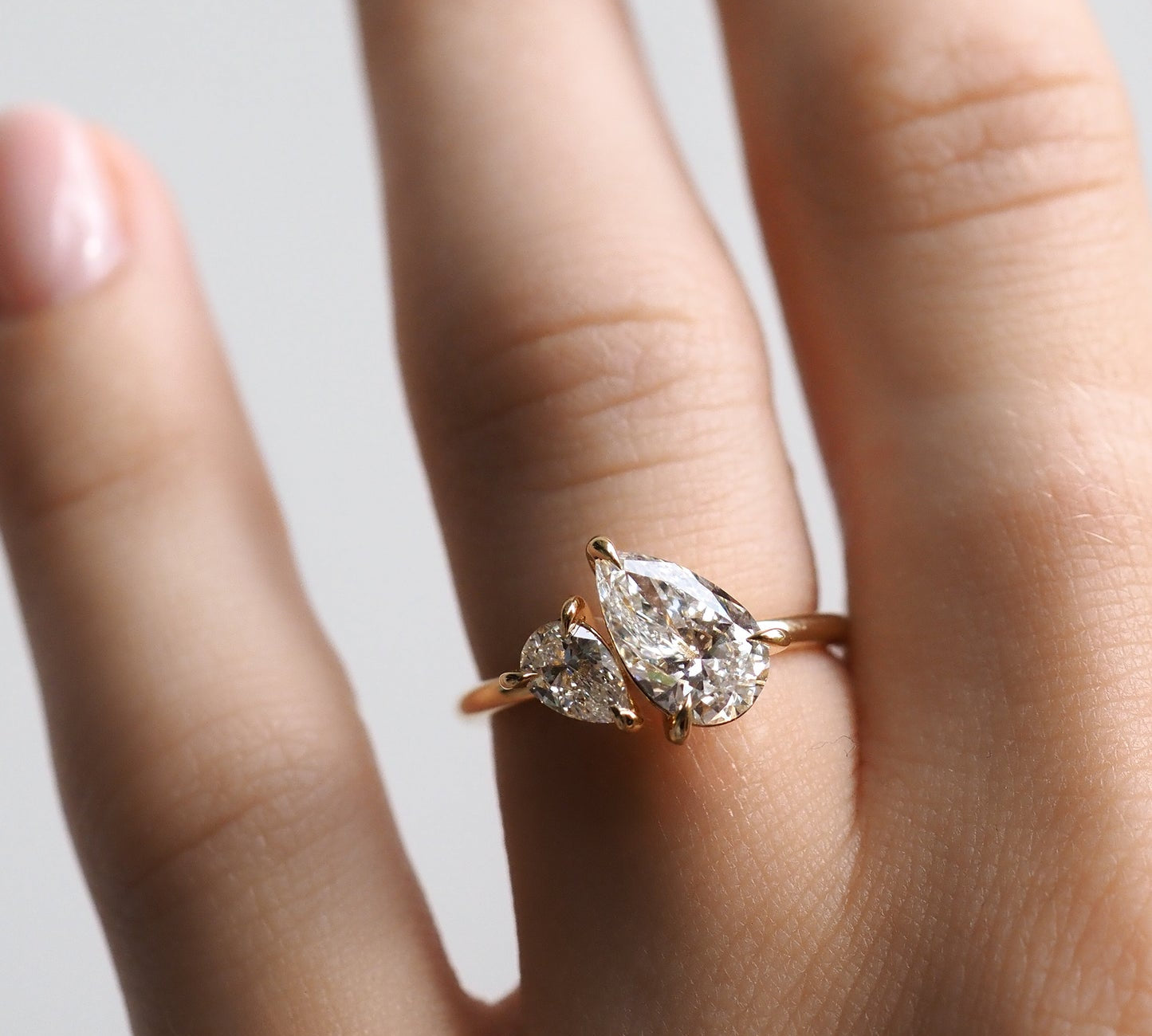 Stunning 1 CT Pears Moissanite Engagement Ring with Two Stone Design