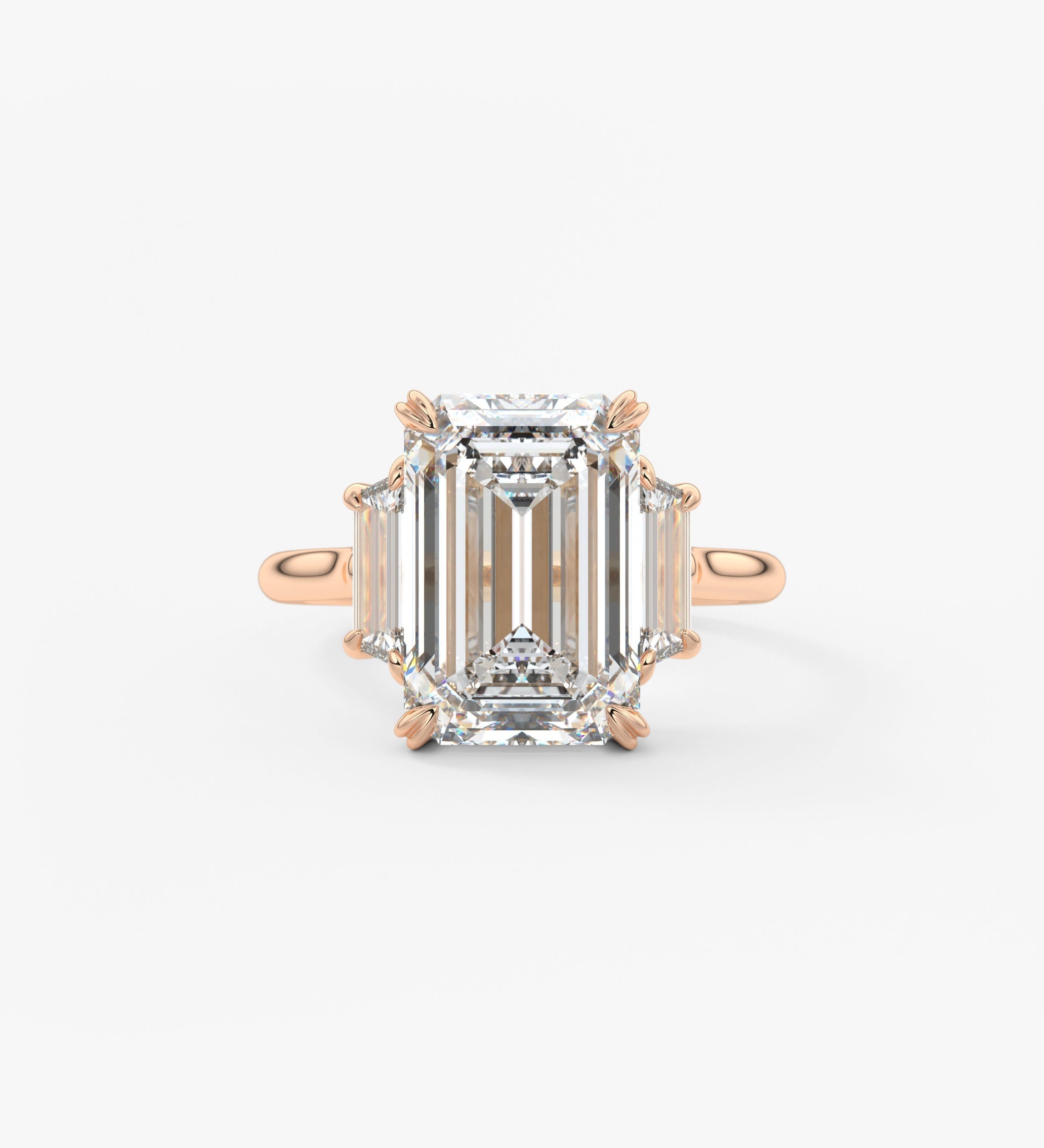Emerald Three Stone Lab Grown Diamond Engagement Ring