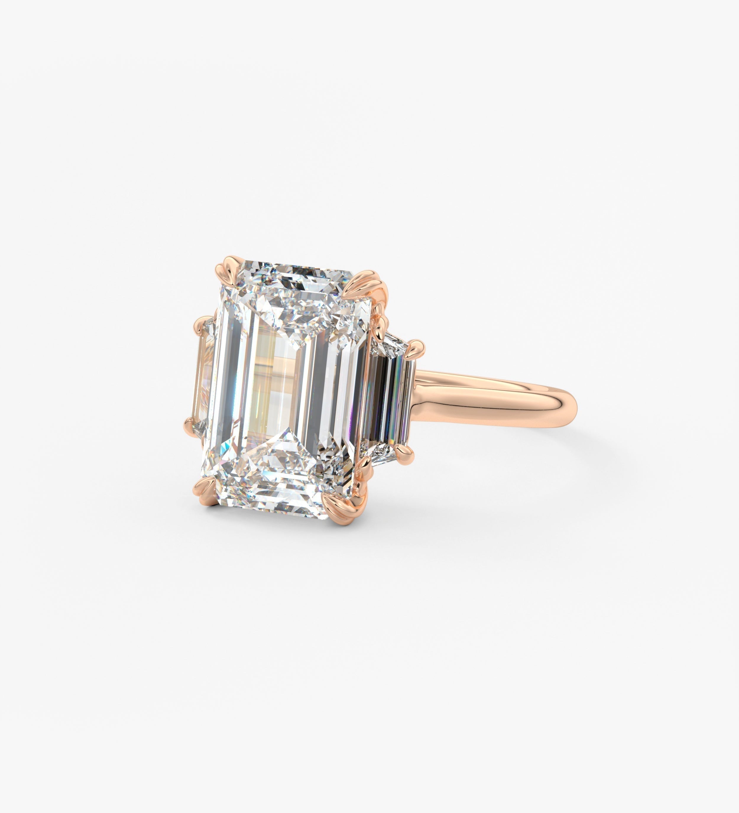 Emerald Three Stone Lab Grown Diamond Engagement Ring