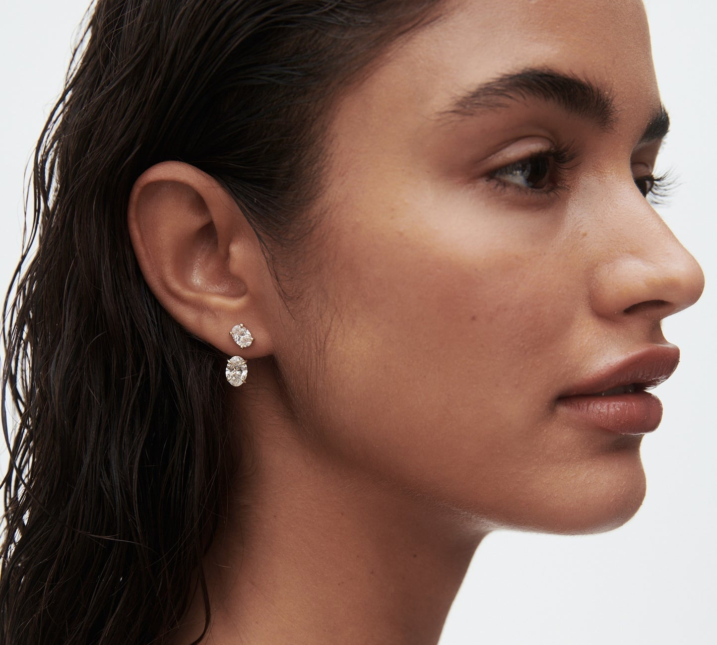 4.0 TCW Oval Cut Lab Grown Stud Jacket Earrings