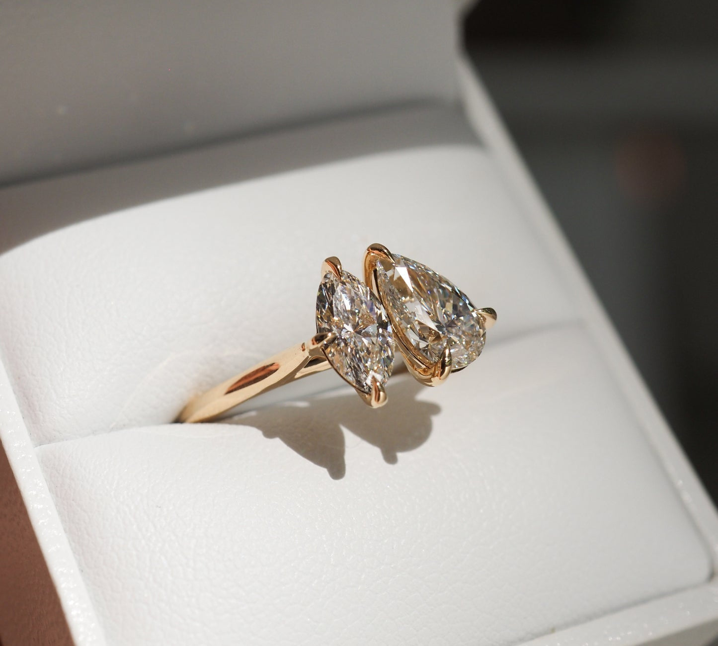 Stunning 1.5 CT Pear & Marquise Moissanite Engagement Ring with Two Stone Design